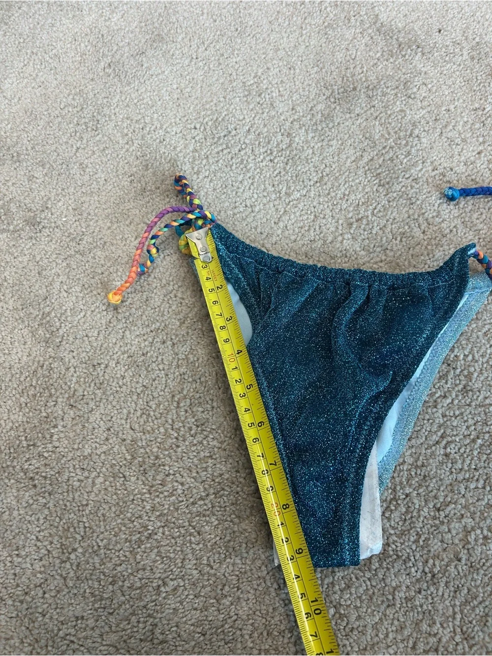 Kurt Geiger London Rainbow String Bikini Bottom Metallic Blue Glitter Size M NWT